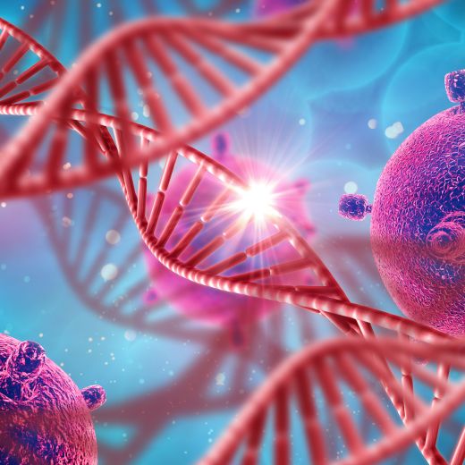 3D medical background with DNA strands and virus cells